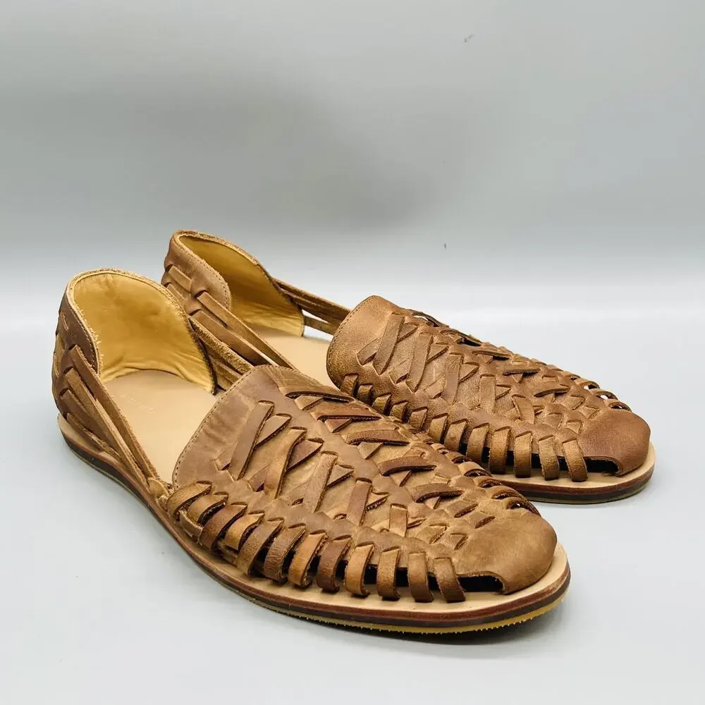 Nisolo Sandals Mens 11.5 Brown Leather Woven Huarache Slip On Flat Casual Shoes